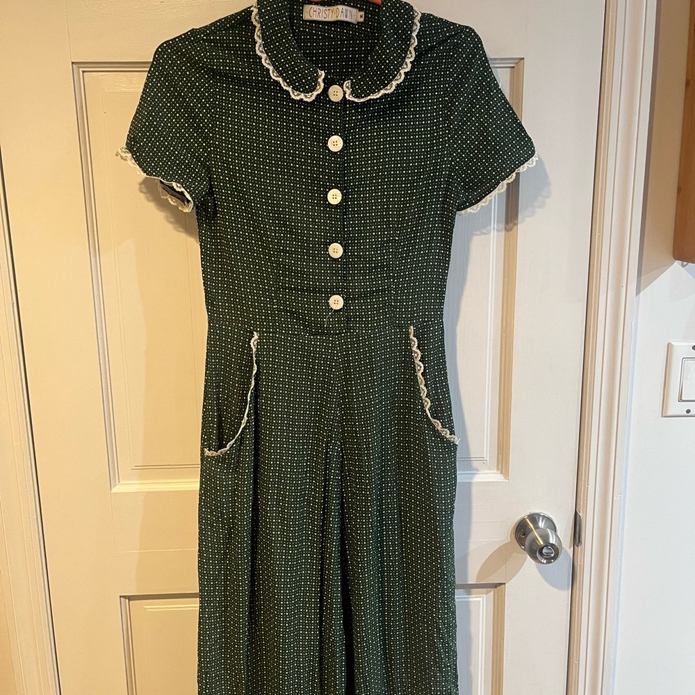 Christy Dawn Green Dot Lace-Trim Cotton Dress - Picture 6 of 11